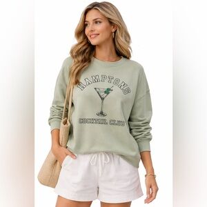 Green Envelope Hamptons Cocktail Club Sweatshirt XL Sage Graphic Top Designer